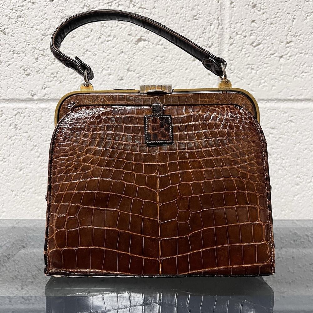 Vintage Lucille De Paris Brown Alligator Handbag Purse 1950s 1960s